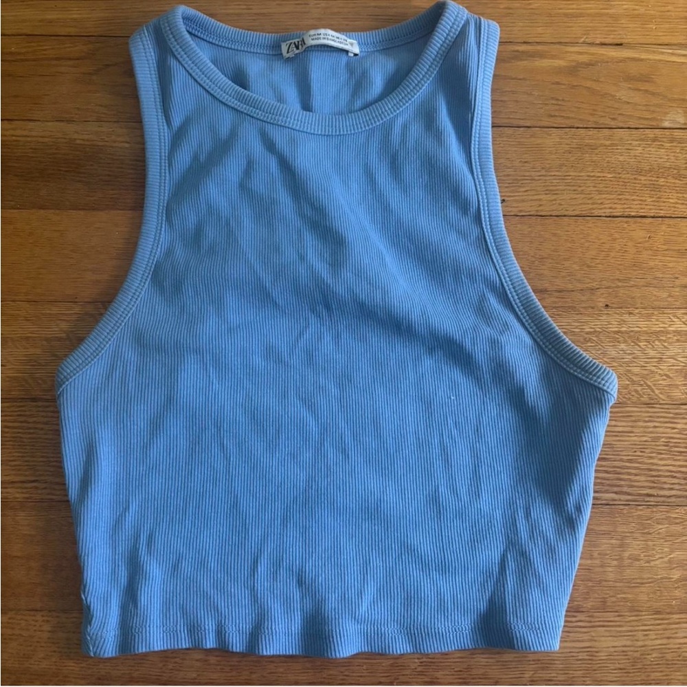 Zara Sky Blue Ribbed Tank Top